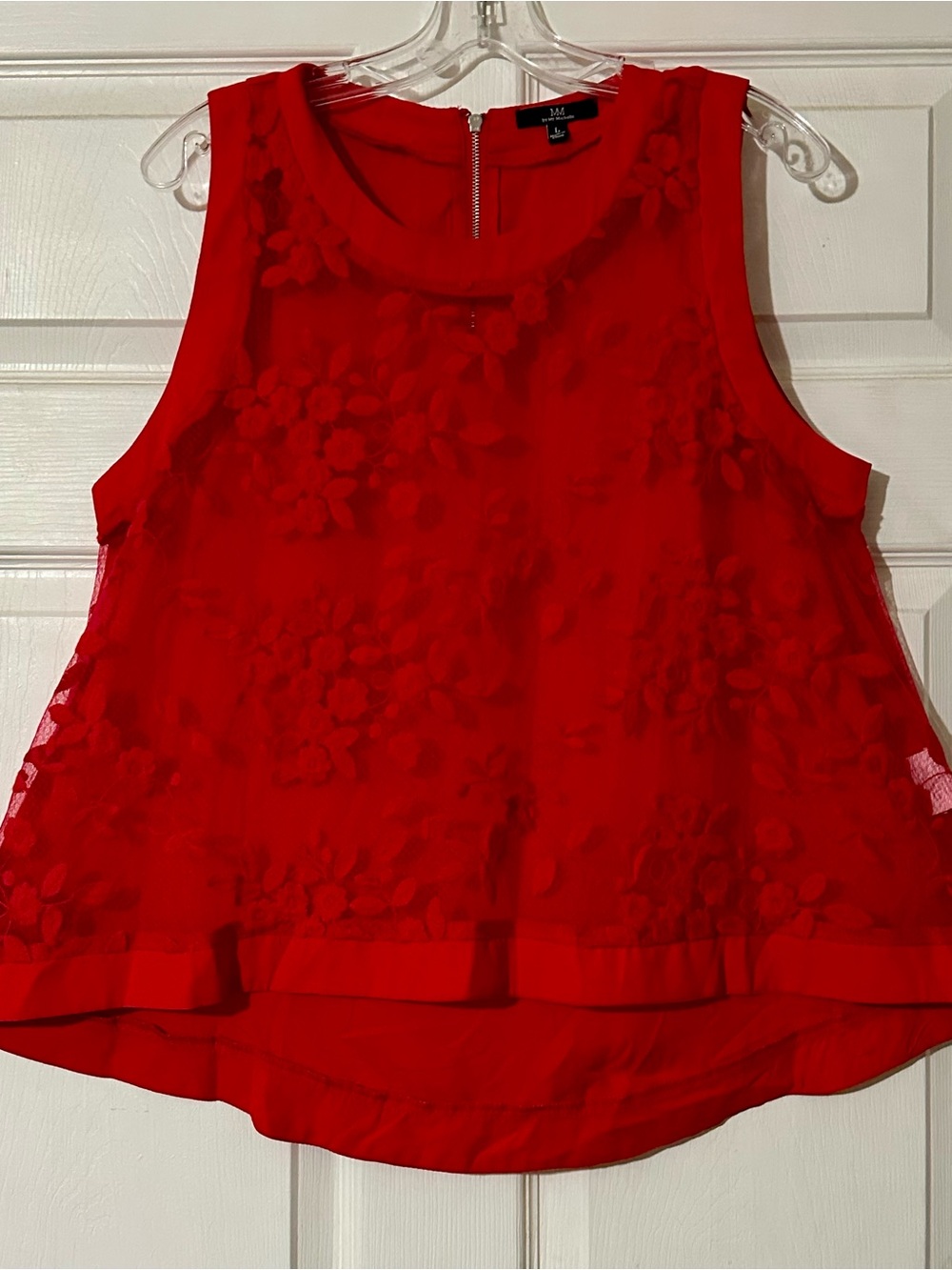My Michelle Red Floral Lace Overlay Sleeveless Shell Top